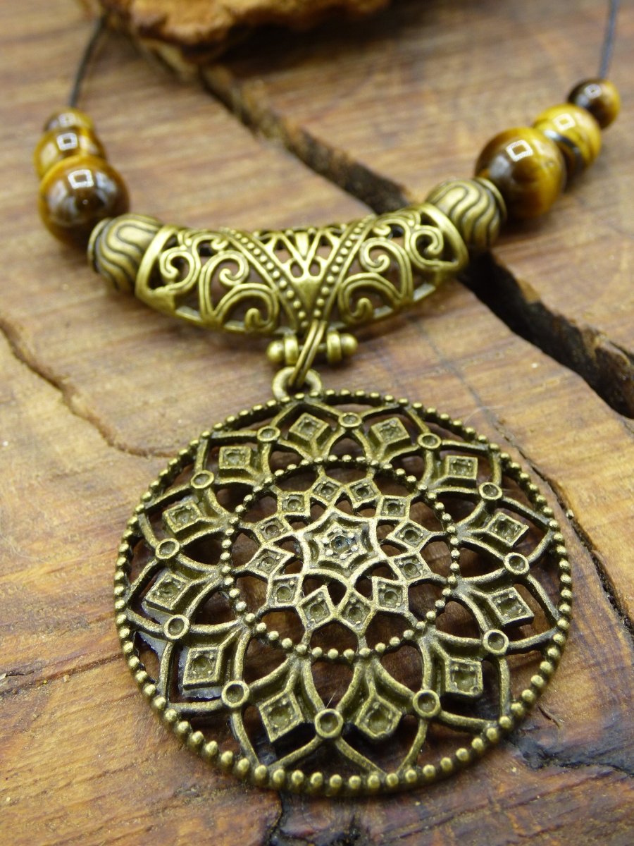 Mandala ~ Tigerauge Edelstein Kette ~HIPPIE ~GOA ~Boho ~Tibet ~Ethno ~Nature - Art of Nature Berlin