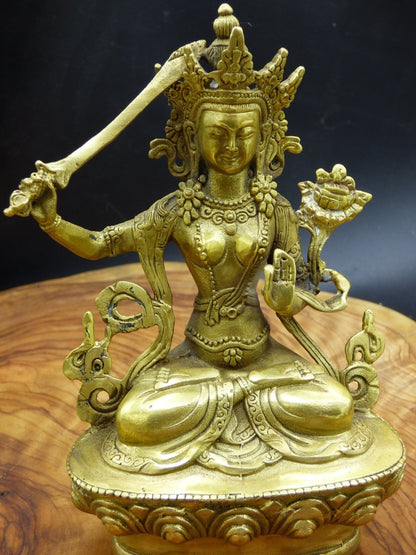 Manjushri Messing ~ große Statue Massiv ~ Glück Figur Buddhismus Deko Altar Vintage Rarität Tibet Boho Hippie Goa Ethno Psy Sanskrit Indien - Art of Nature Berlin