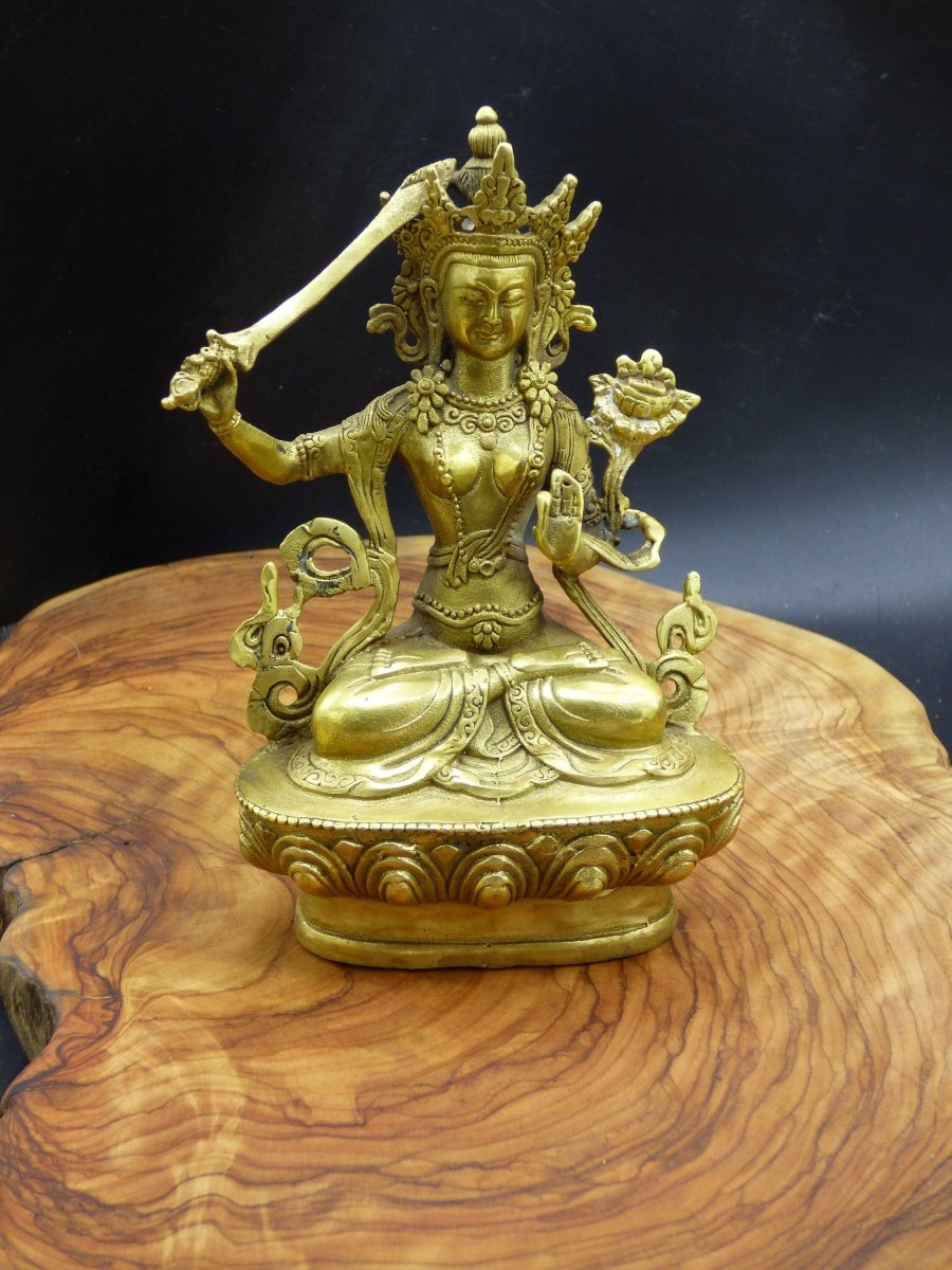 Manjushri Messing ~ große Statue Massiv ~ Glück Figur Buddhismus Deko Altar Vintage Rarität Tibet Boho Hippie Goa Ethno Psy Sanskrit Indien - Art of Nature Berlin