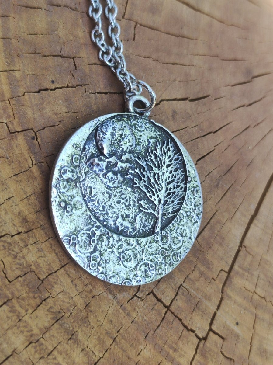 Mond Baum ~ Amulet Kette Anhänger Antik Silber Tibet HIPPIE GOA Boho Ethno Nature Esoterik Ethnic Lebensbaum Wurzeln Root Yin Yang Nacht - Art of Nature Berlin