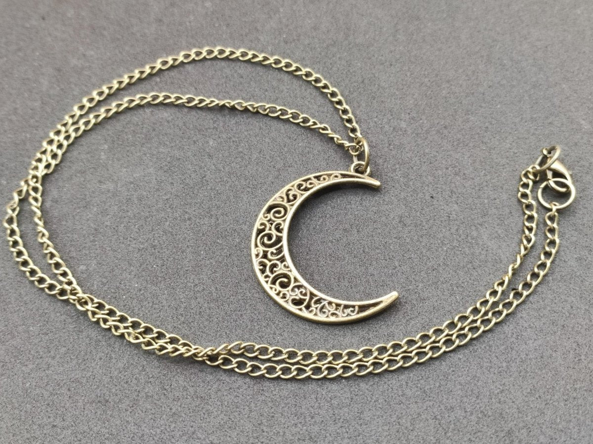Mond Kette Anhänger Bronze Halbmond Geschenk Er Sie Frau Freundin Nacht HIPPIE GOA Boho Vintage Tibet Ethno Nature Energie Kraft Schmuck - Art of Nature Berlin