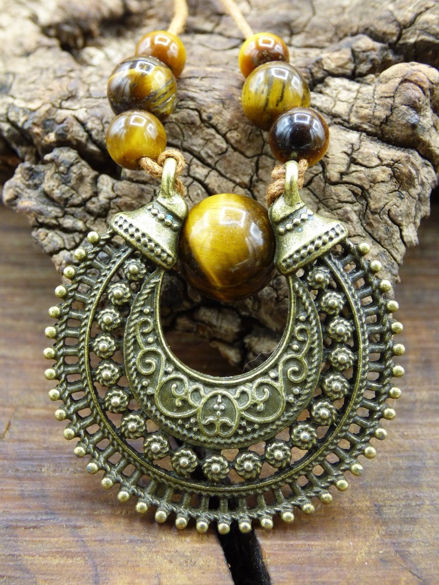 Mond~ Tigerauge Edelstein Kette ~HIPPIE ~GOA ~Boho ~Tibet ~Ethno ~Nature - Art of Nature Berlin