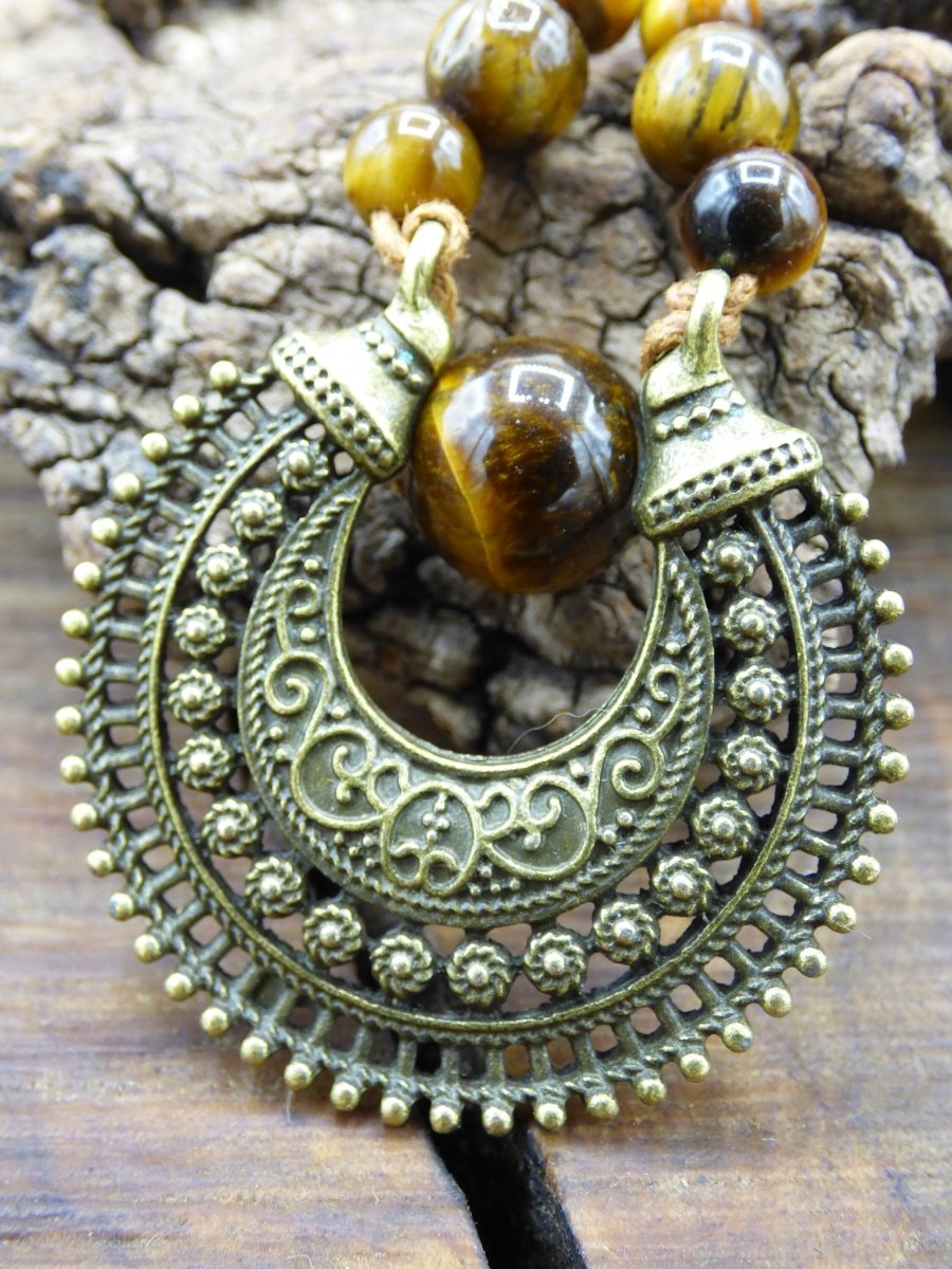 Mond~ Tigerauge Edelstein Kette ~HIPPIE ~GOA ~Boho ~Tibet ~Ethno ~Nature - Art of Nature Berlin