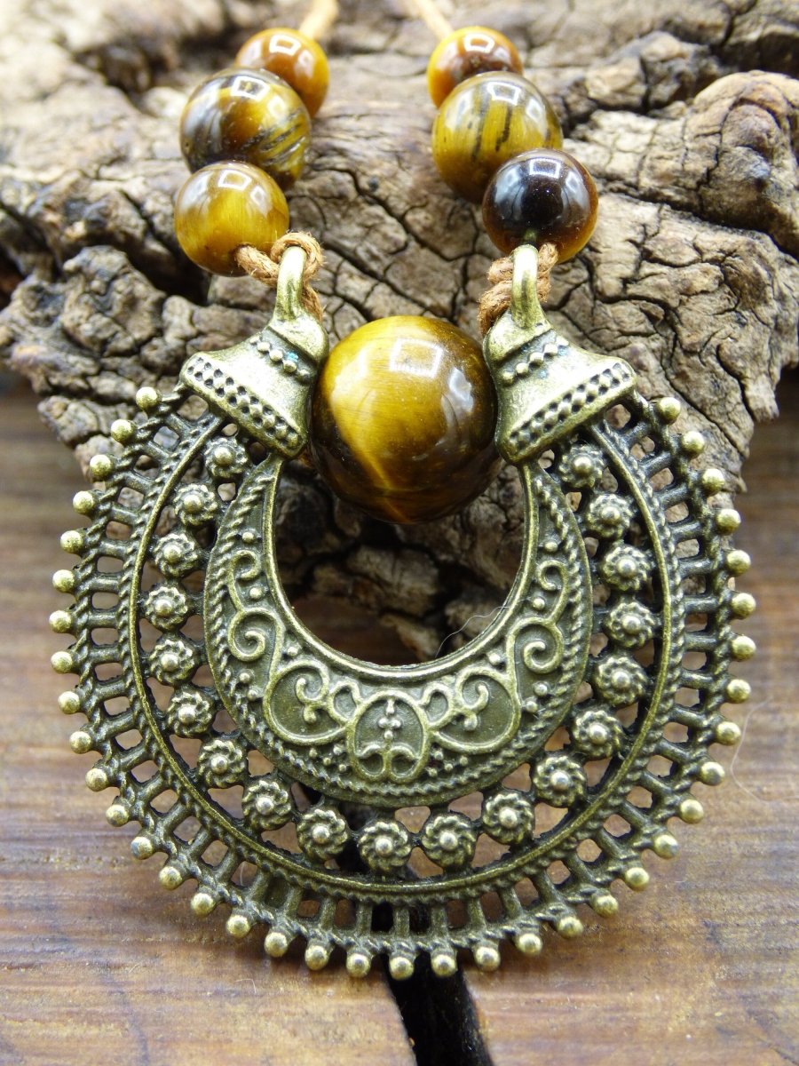 Mond~ Tigerauge Edelstein Kette ~HIPPIE ~GOA ~Boho ~Tibet ~Ethno ~Nature - Art of Nature Berlin