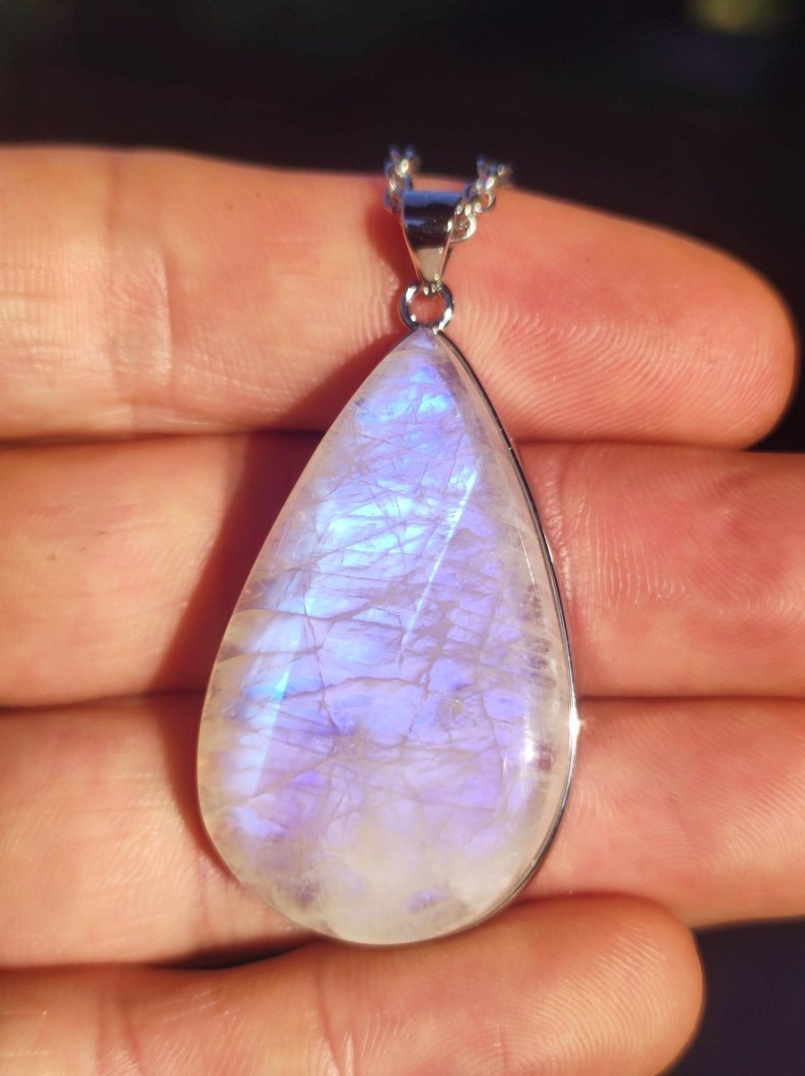Mondstein - 925 Sterling Silber Edelstein Kette blau Schimmer Unikat Rar Heilstein Natur selten Edel Traum Mann Frau Er Sie Geschenk Freund - Art of Nature Berlin