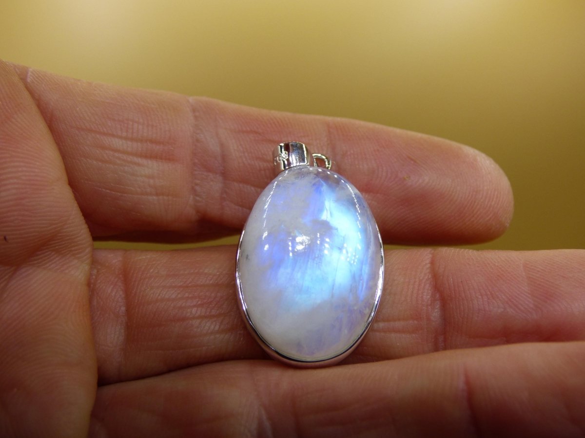 Mondstein - 925 Sterling Silber Edelstein Kette blau Schimmer Unikat Rar Heilstein Natur selten Edel Traum Mann Frau Er Sie Geschenk Freund - Art of Nature Berlin