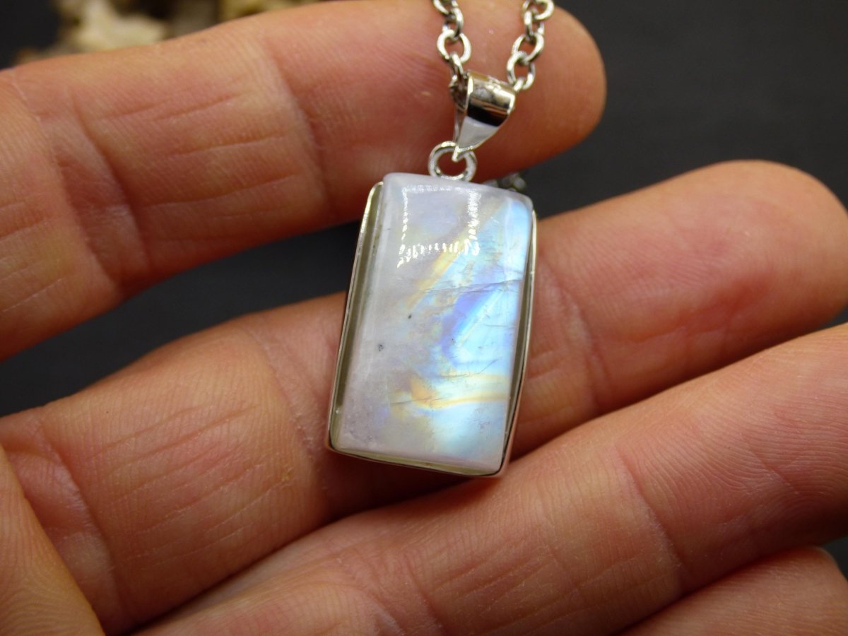 Mondstein - 925 Sterling Silber Edelstein Kette blau Schimmer Unikat Rar Heilstein Natur selten Edel Traum Mann Frau Er Sie Geschenk Freund - Art of Nature Berlin