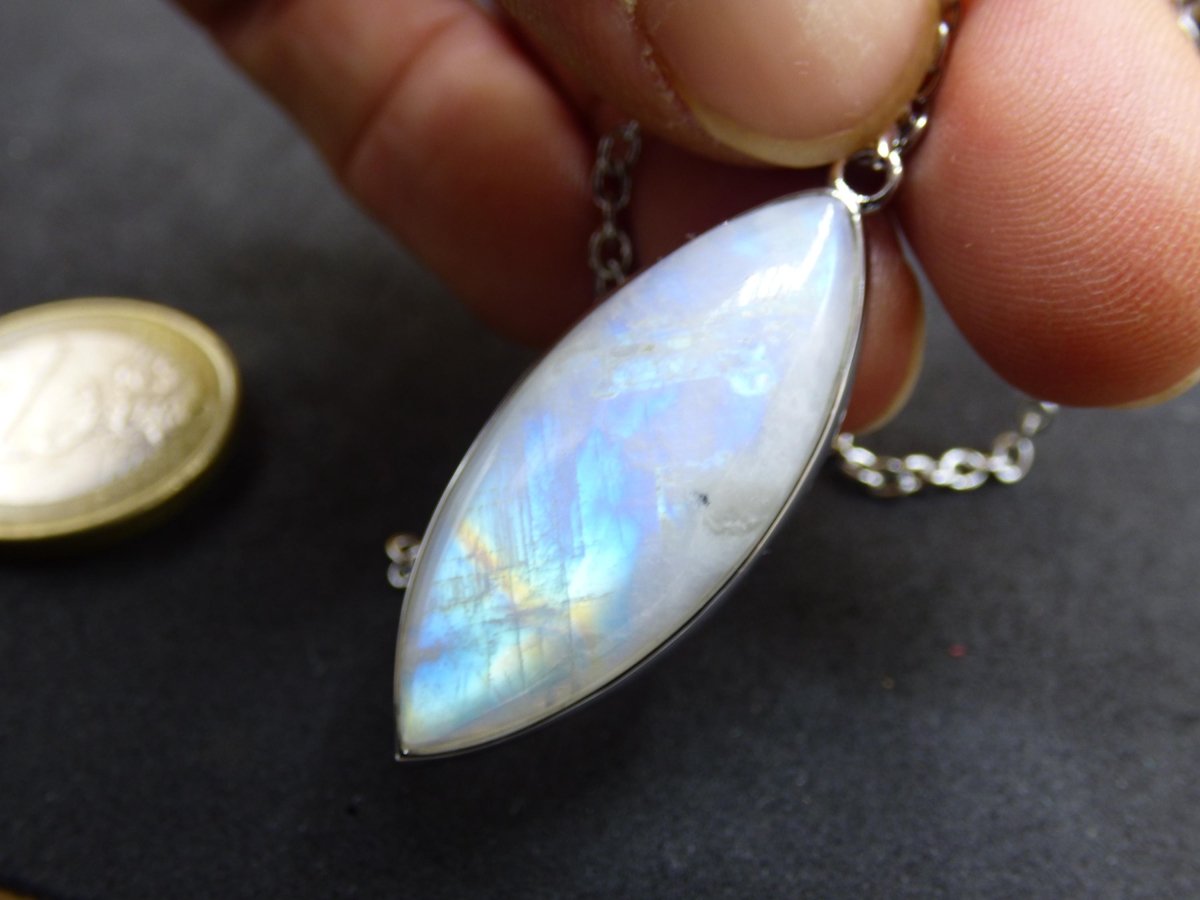 Mondstein - 925 Sterling Silber Edelstein Kette blau Schimmer Unikat Rar Heilstein Natur selten Edel Traum Mann Frau Er Sie Geschenk Freund - Art of Nature Berlin