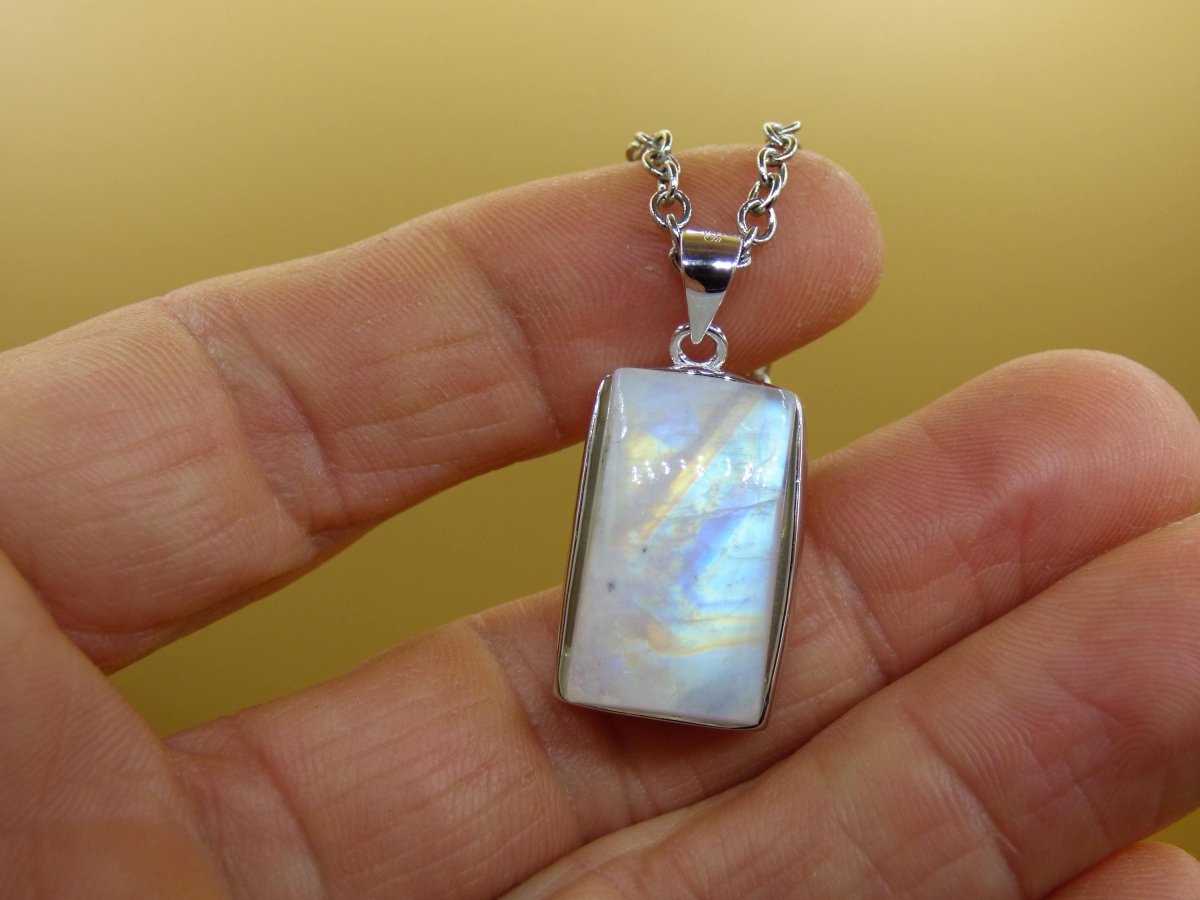 Mondstein - 925 Sterling Silber Edelstein Kette blau Schimmer Unikat Rar Heilstein Natur selten Edel Traum Mann Frau Er Sie Geschenk Freund - Art of Nature Berlin