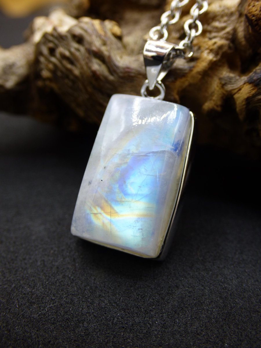 Mondstein - 925 Sterling Silber Edelstein Kette blau Schimmer Unikat Rar Heilstein Natur selten Edel Traum Mann Frau Er Sie Geschenk Freund - Art of Nature Berlin