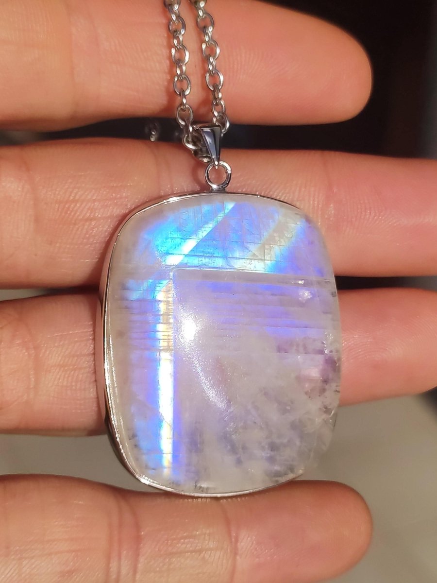 Mondstein - 925 Sterling Silber Edelstein Kette blau Schimmer Unikat Rar Heilstein Natur selten Edel Traum Mann Frau Er Sie Geschenk Freund - Art of Nature Berlin