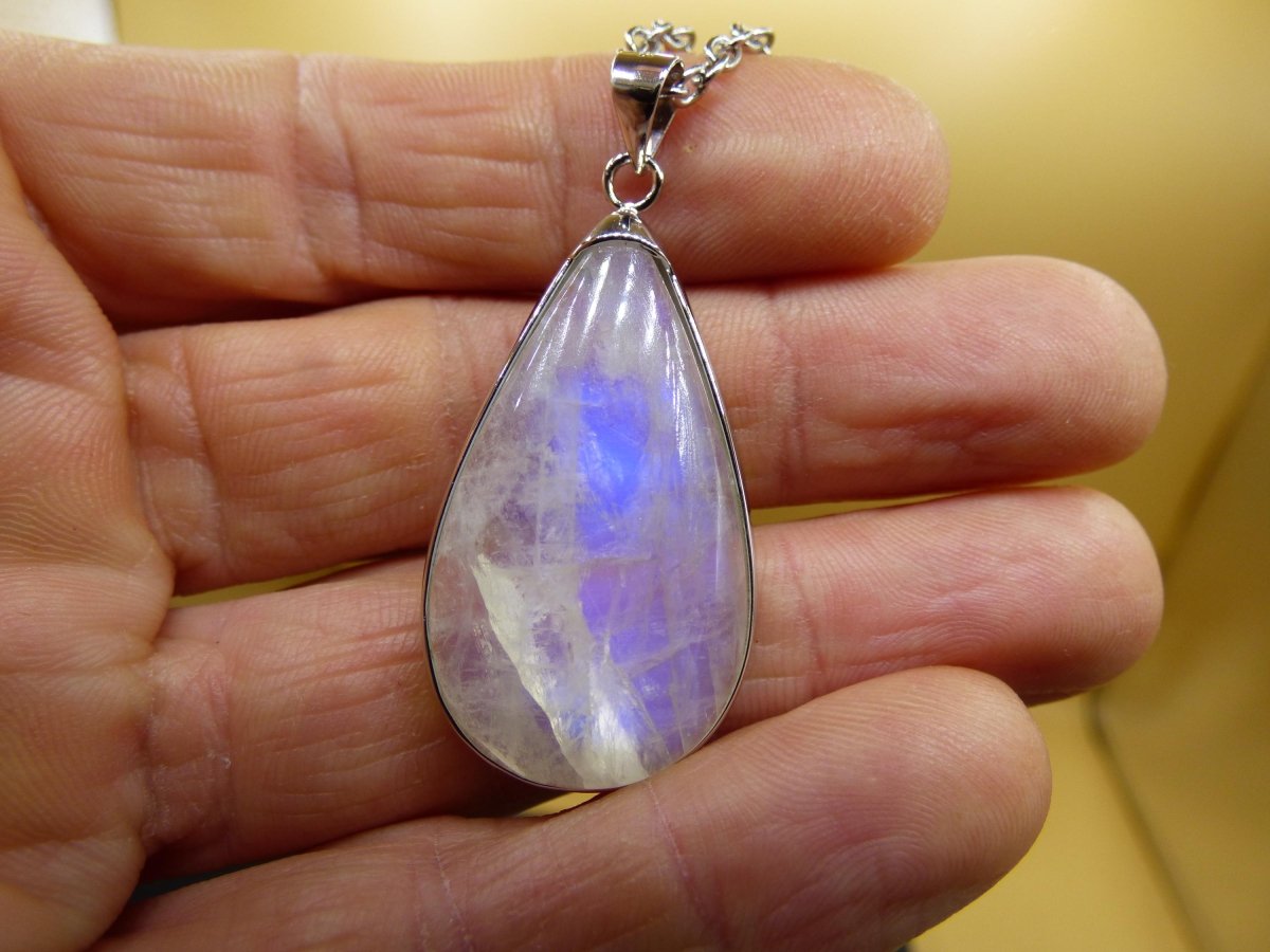 Mondstein - 925 Sterling Silber Edelstein Kette blau Schimmer Unikat Rar Heilstein Natur selten Edel Traum Mann Frau Er Sie Geschenk Freund - Art of Nature Berlin