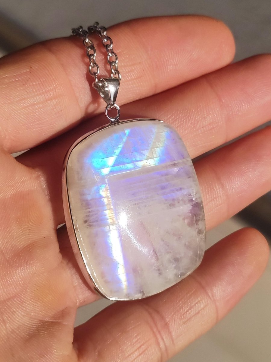 Mondstein - 925 Sterling Silber Edelstein Kette blau Schimmer Unikat Rar Heilstein Natur selten Edel Traum Mann Frau Er Sie Geschenk Freund - Art of Nature Berlin