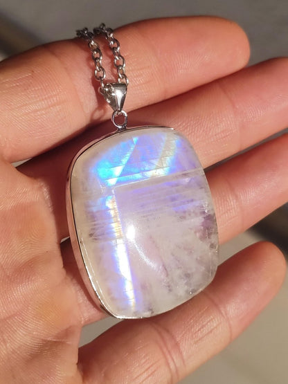 Mondstein - 925 Sterling Silber Edelstein Kette blau Schimmer Unikat Rar Heilstein Natur selten Edel Traum Mann Frau Er Sie Geschenk Freund - Art of Nature Berlin