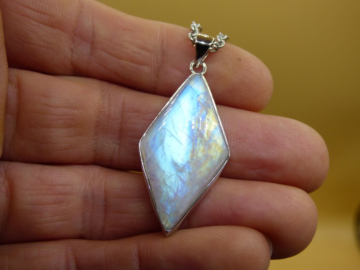 Mondstein - 925 Sterling Silber Edelstein Kette blau Schimmer Unikat Rar Heilstein Natur selten Edel Traum Mann Frau Er Sie Geschenk Freund - Art of Nature Berlin