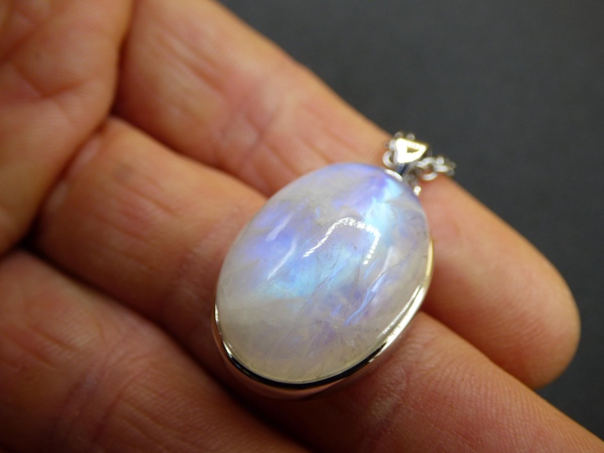 Mondstein - 925 Sterling Silber Edelstein Kette blau Schimmer Unikat Rar Heilstein Natur selten Edel Traum Mann Frau Er Sie Geschenk Freund - Art of Nature Berlin