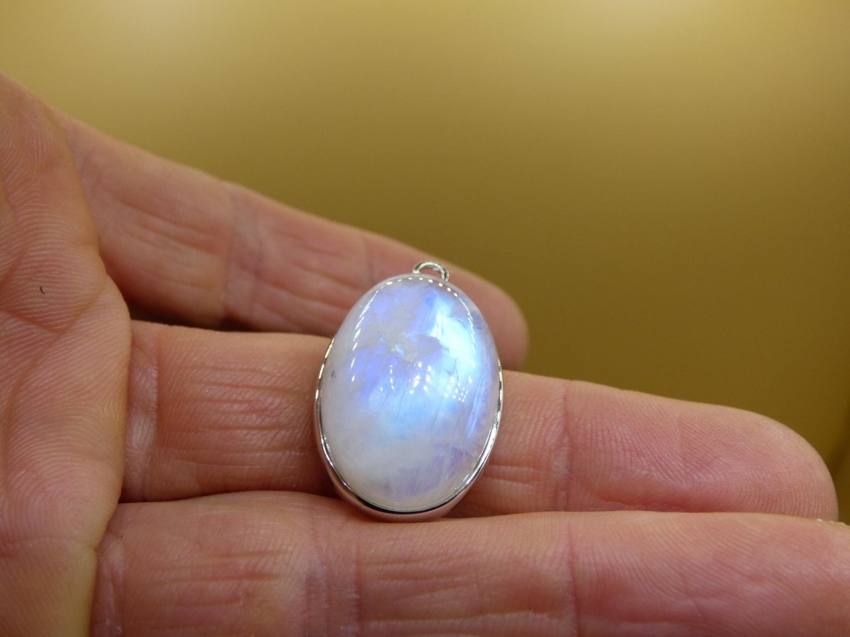 Mondstein - 925 Sterling Silber Edelstein Kette blau Schimmer Unikat Rar Heilstein Natur selten Edel Traum Mann Frau Er Sie Geschenk Freund - Art of Nature Berlin