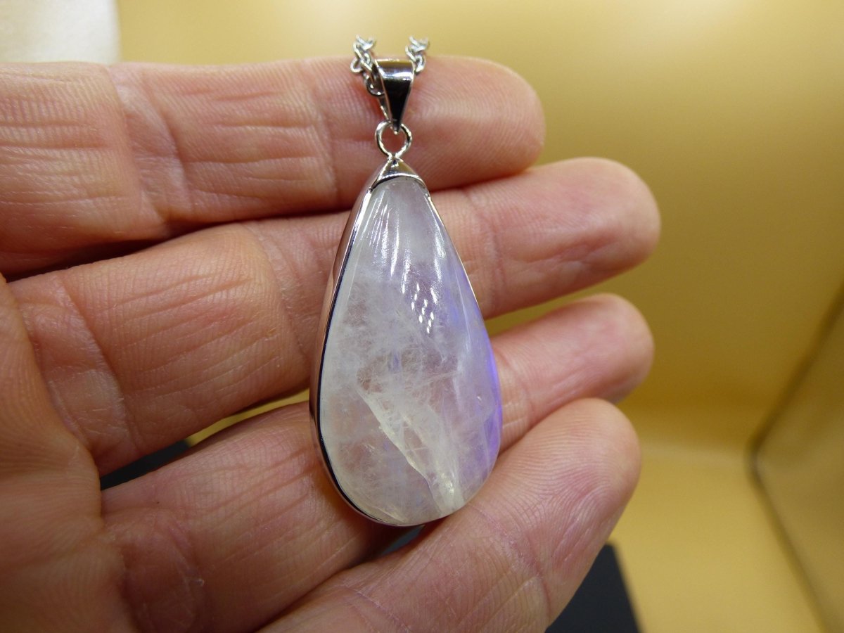 Mondstein - 925 Sterling Silber Edelstein Kette blau Schimmer Unikat Rar Heilstein Natur selten Edel Traum Mann Frau Er Sie Geschenk Freund - Art of Nature Berlin