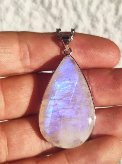 Mondstein - 925 Sterling Silber Edelstein Kette blau Schimmer Unikat Rar Heilstein Natur selten Edel Traum Mann Frau Er Sie Geschenk Freund - Art of Nature Berlin