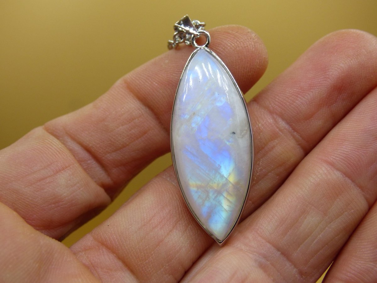 Mondstein - 925 Sterling Silber Edelstein Kette blau Schimmer Unikat Rar Heilstein Natur selten Edel Traum Mann Frau Er Sie Geschenk Freund - Art of Nature Berlin