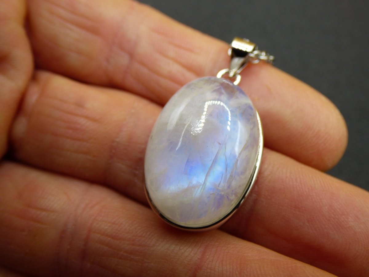 Mondstein - 925 Sterling Silber Edelstein Kette blau Schimmer Unikat Rar Heilstein Natur selten Edel Traum Mann Frau Er Sie Geschenk Freund - Art of Nature Berlin
