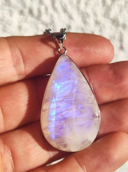 Mondstein - 925 Sterling Silber Edelstein Kette blau Schimmer Unikat Rar Heilstein Natur selten Edel Traum Mann Frau Er Sie Geschenk Freund - Art of Nature Berlin