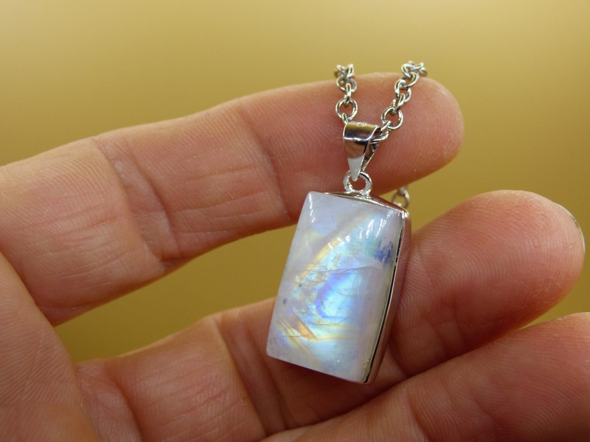Mondstein - 925 Sterling Silber Edelstein Kette blau Schimmer Unikat Rar Heilstein Natur selten Edel Traum Mann Frau Er Sie Geschenk Freund - Art of Nature Berlin