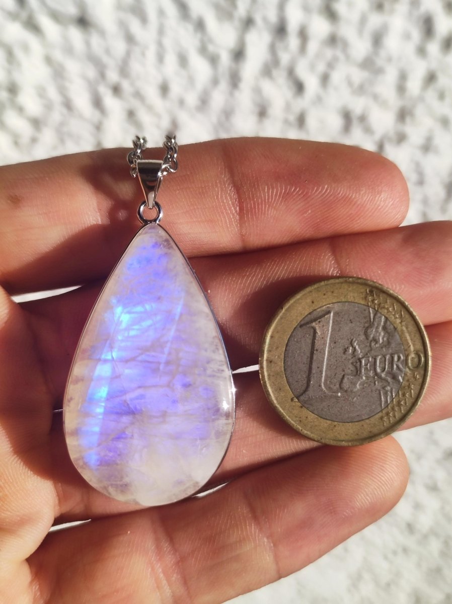 Mondstein - 925 Sterling Silber Edelstein Kette blau Schimmer Unikat Rar Heilstein Natur selten Edel Traum Mann Frau Er Sie Geschenk Freund - Art of Nature Berlin