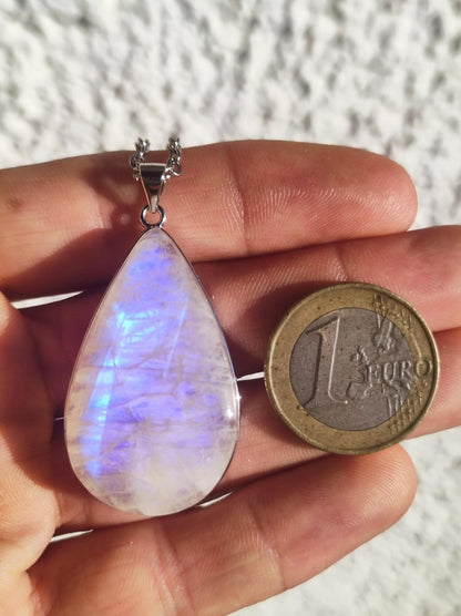 Mondstein - 925 Sterling Silber Edelstein Kette blau Schimmer Unikat Rar Heilstein Natur selten Edel Traum Mann Frau Er Sie Geschenk Freund - Art of Nature Berlin