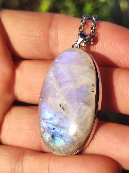 Mondstein - 925 Sterling Silber Edelstein Kette blau Schimmer Unikat Rar Heilstein Natur selten Edel Traum Mann Frau Er Sie Geschenk Freund - Art of Nature Berlin