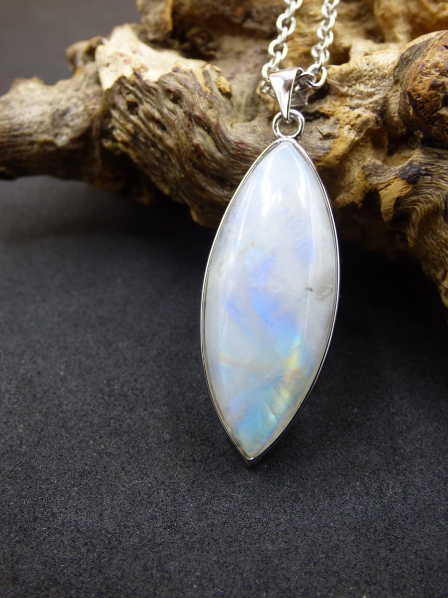 Mondstein - 925 Sterling Silber Edelstein Kette blau Schimmer Unikat Rar Heilstein Natur selten Edel Traum Mann Frau Er Sie Geschenk Freund - Art of Nature Berlin