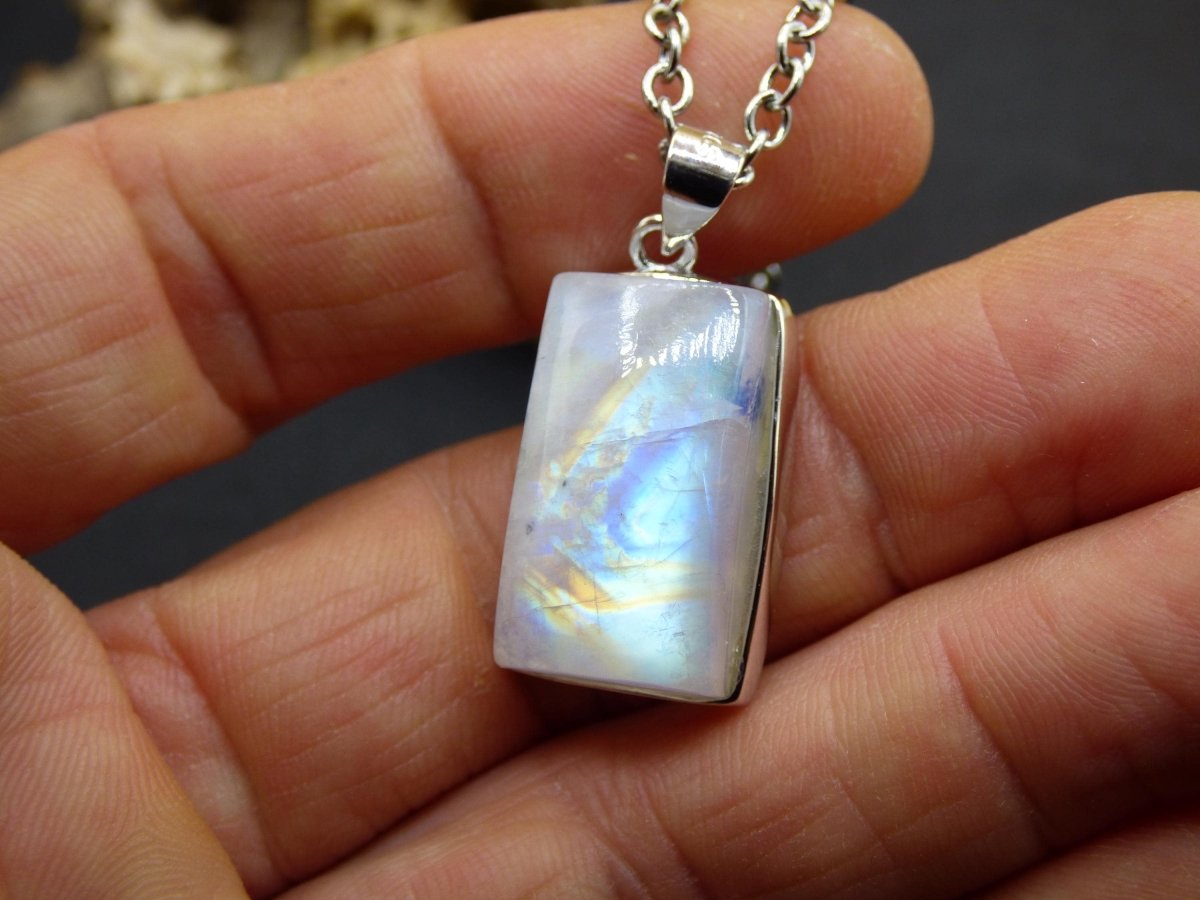 Mondstein - 925 Sterling Silber Edelstein Kette blau Schimmer Unikat Rar Heilstein Natur selten Edel Traum Mann Frau Er Sie Geschenk Freund - Art of Nature Berlin