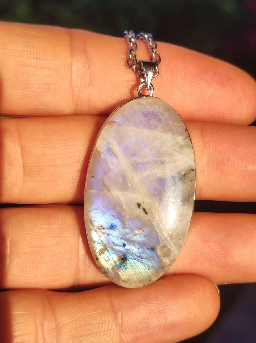 Mondstein - 925 Sterling Silber Edelstein Kette blau Schimmer Unikat Rar Heilstein Natur selten Edel Traum Mann Frau Er Sie Geschenk Freund - Art of Nature Berlin