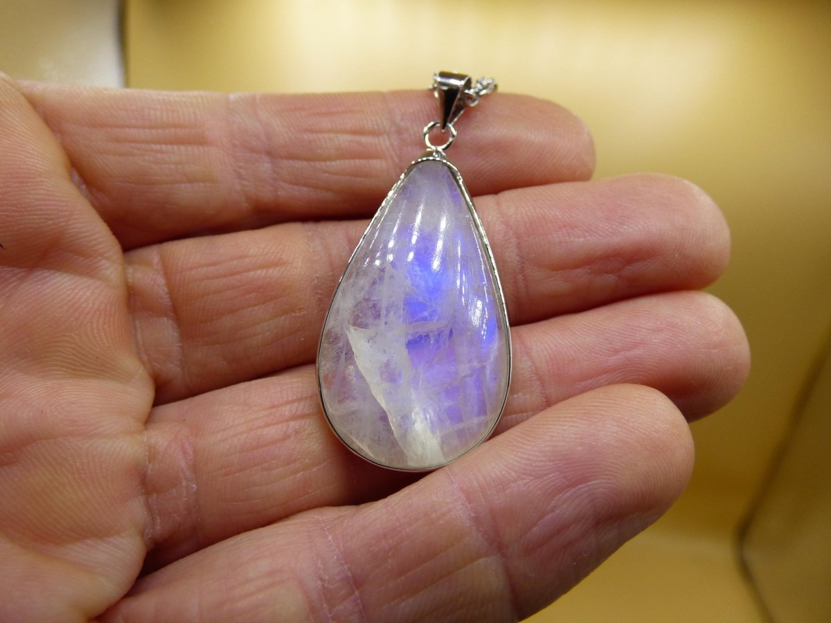Mondstein - 925 Sterling Silber Edelstein Kette blau Schimmer Unikat Rar Heilstein Natur selten Edel Traum Mann Frau Er Sie Geschenk Freund - Art of Nature Berlin