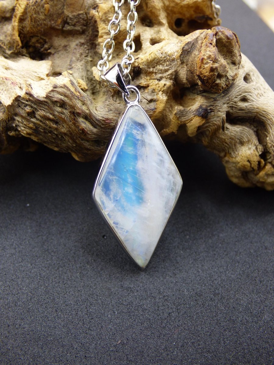 Mondstein - 925 Sterling Silber Edelstein Kette blau Schimmer Unikat Rar Heilstein Natur selten Edel Traum Mann Frau Er Sie Geschenk Freund - Art of Nature Berlin
