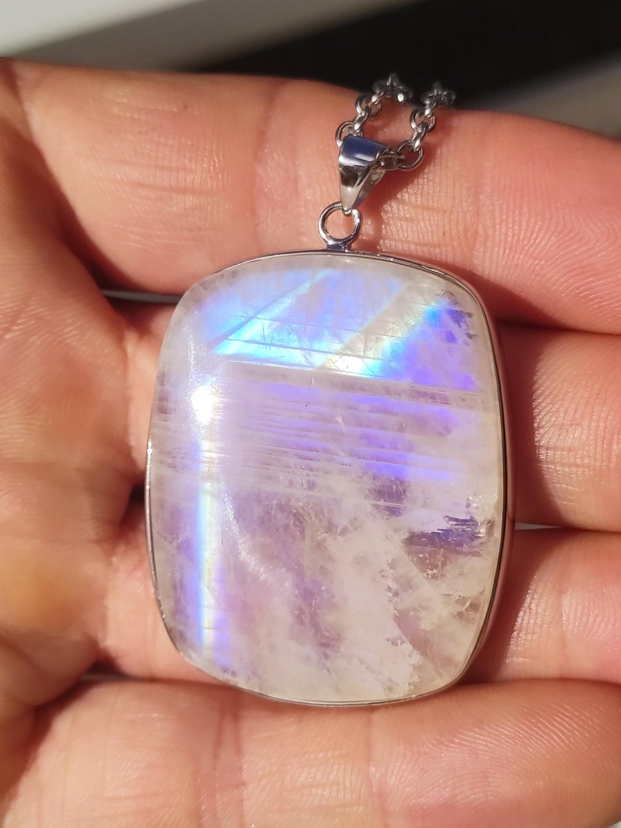 Mondstein - 925 Sterling Silber Edelstein Kette blau Schimmer Unikat Rar Heilstein Natur selten Edel Traum Mann Frau Er Sie Geschenk Freund - Art of Nature Berlin