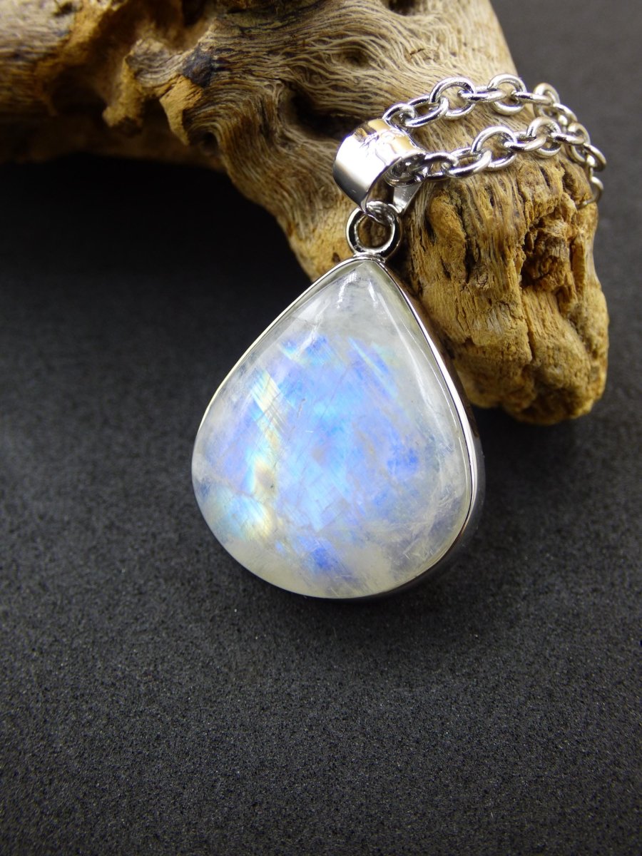 Mondstein - 925 Sterling Silber Edelstein Kette blau Schimmer Unikat Rar Heilstein Natur selten Edel Traum Mann Frau Er Sie Geschenk Freund - Art of Nature Berlin