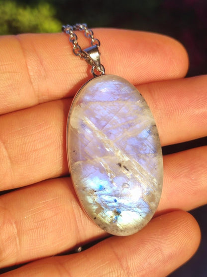 Mondstein - 925 Sterling Silber Edelstein Kette blau Schimmer Unikat Rar Heilstein Natur selten Edel Traum Mann Frau Er Sie Geschenk Freund - Art of Nature Berlin