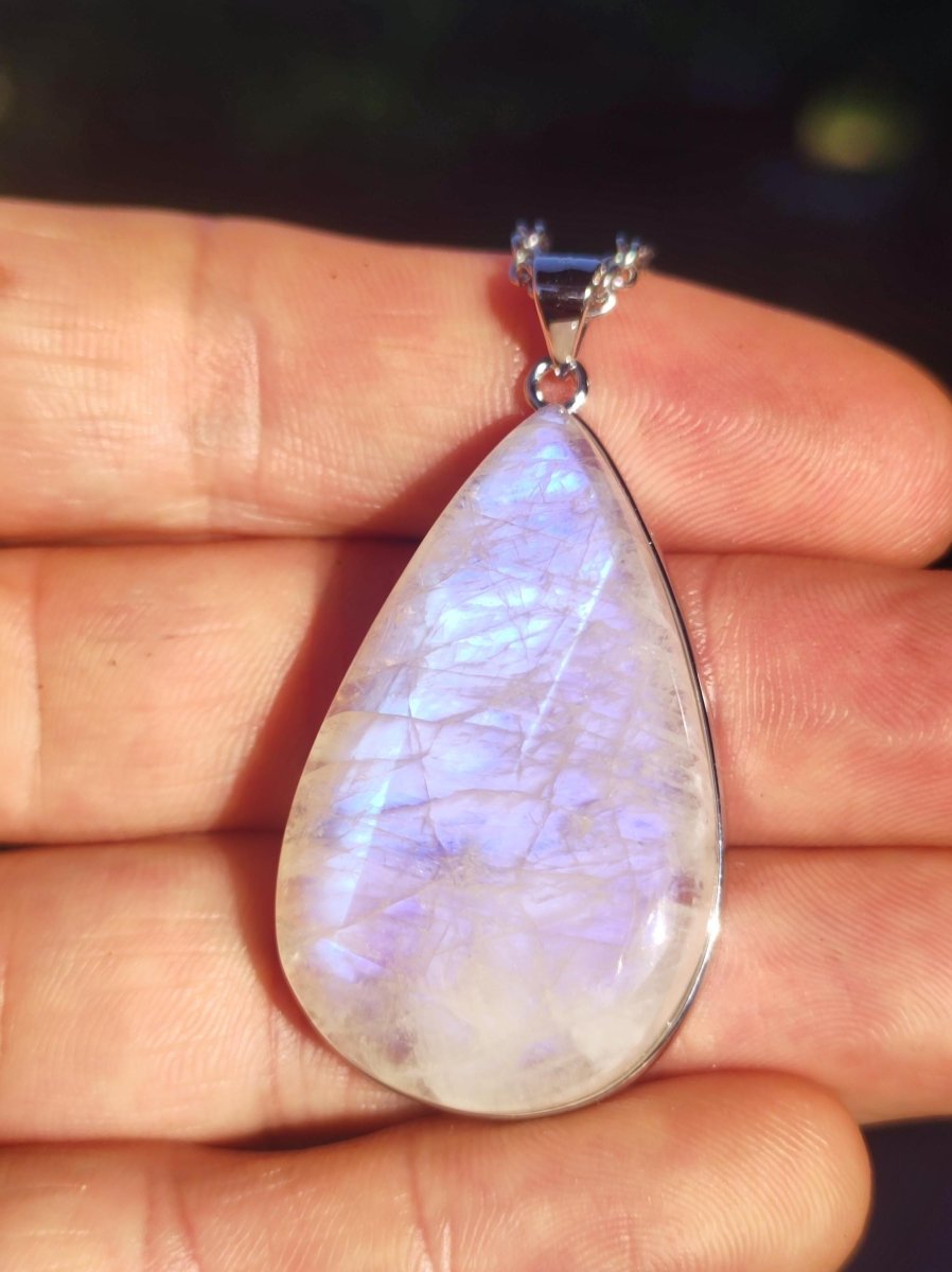 Mondstein - 925 Sterling Silber Edelstein Kette blau Schimmer Unikat Rar Heilstein Natur selten Edel Traum Mann Frau Er Sie Geschenk Freund - Art of Nature Berlin