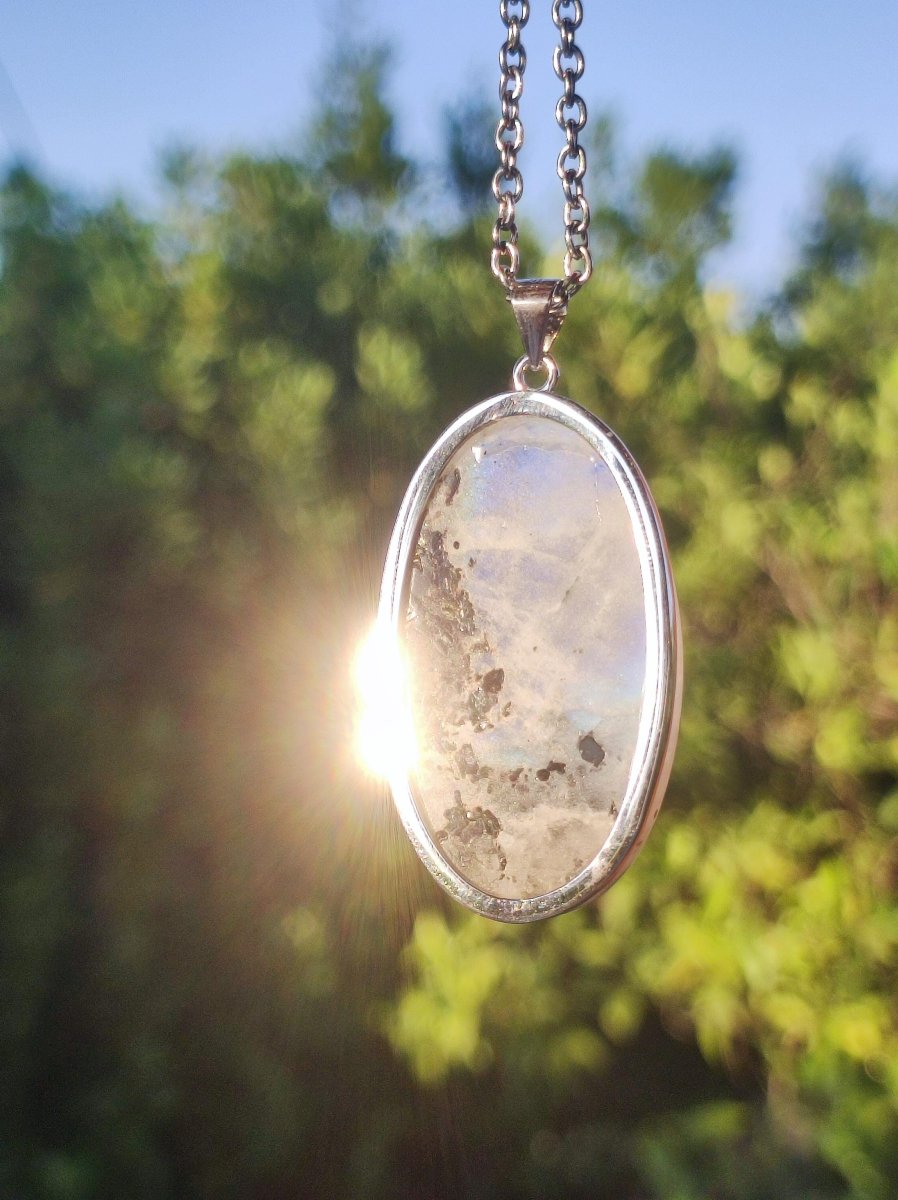 Mondstein - 925 Sterling Silber Edelstein Kette blau Schimmer Unikat Rar Heilstein Natur selten Edel Traum Mann Frau Er Sie Geschenk Freund - Art of Nature Berlin