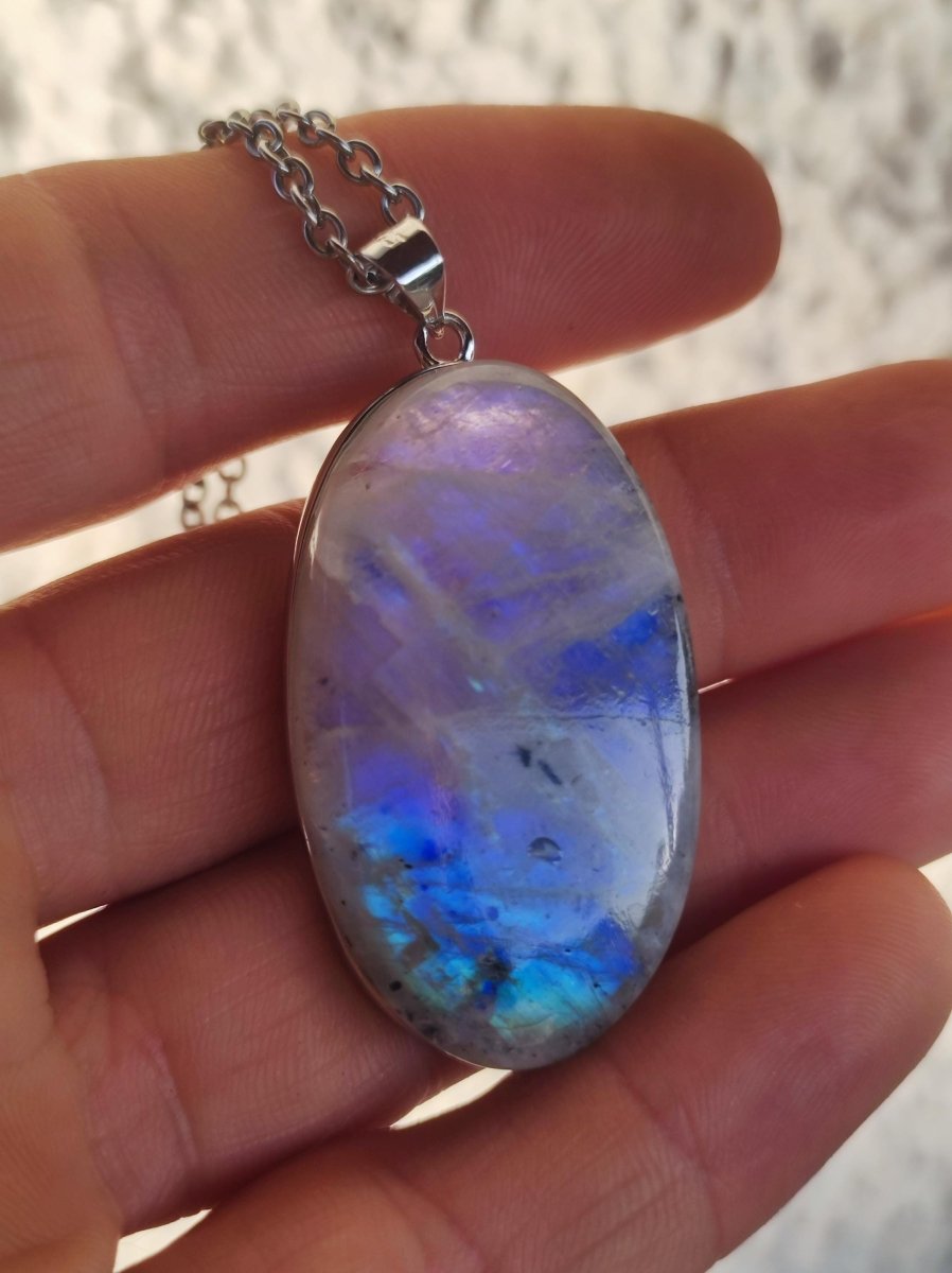 Mondstein - 925 Sterling Silber Edelstein Kette blau Schimmer Unikat Rar Heilstein Natur selten Edel Traum Mann Frau Er Sie Geschenk Freund - Art of Nature Berlin