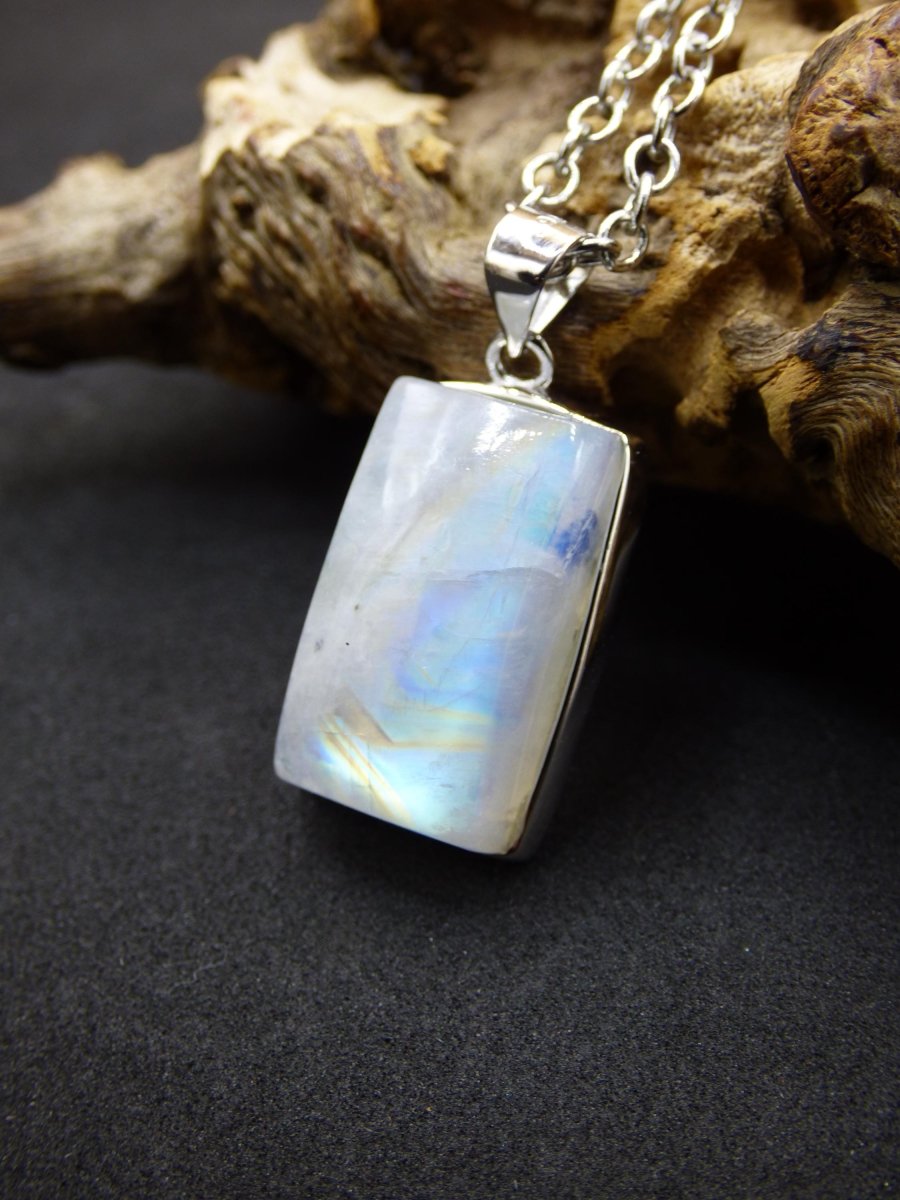 Mondstein - 925 Sterling Silber Edelstein Kette blau Schimmer Unikat Rar Heilstein Natur selten Edel Traum Mann Frau Er Sie Geschenk Freund - Art of Nature Berlin