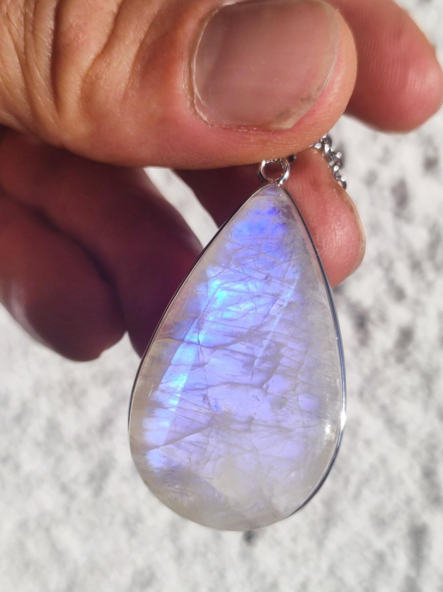 Mondstein - 925 Sterling Silber Edelstein Kette blau Schimmer Unikat Rar Heilstein Natur selten Edel Traum Mann Frau Er Sie Geschenk Freund - Art of Nature Berlin
