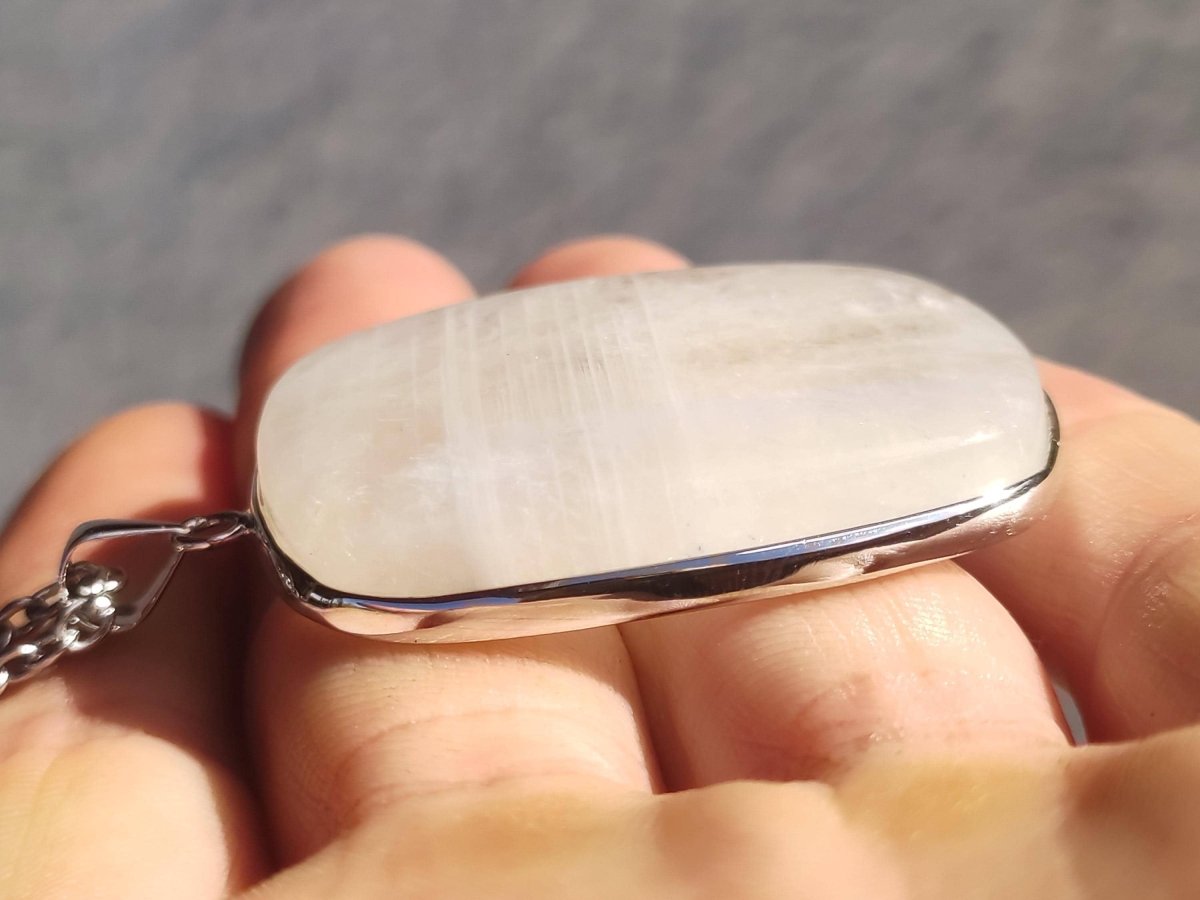 Mondstein - 925 Sterling Silber Edelstein Kette blau Schimmer Unikat Rar Heilstein Natur selten Edel Traum Mann Frau Er Sie Geschenk Freund - Art of Nature Berlin