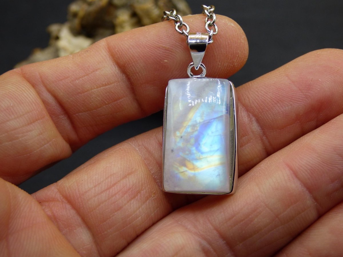 Mondstein - 925 Sterling Silber Edelstein Kette blau Schimmer Unikat Rar Heilstein Natur selten Edel Traum Mann Frau Er Sie Geschenk Freund - Art of Nature Berlin