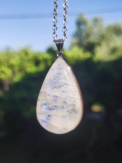 Mondstein - 925 Sterling Silber Edelstein Kette blau Schimmer Unikat Rar Heilstein Natur selten Edel Traum Mann Frau Er Sie Geschenk Freund - Art of Nature Berlin