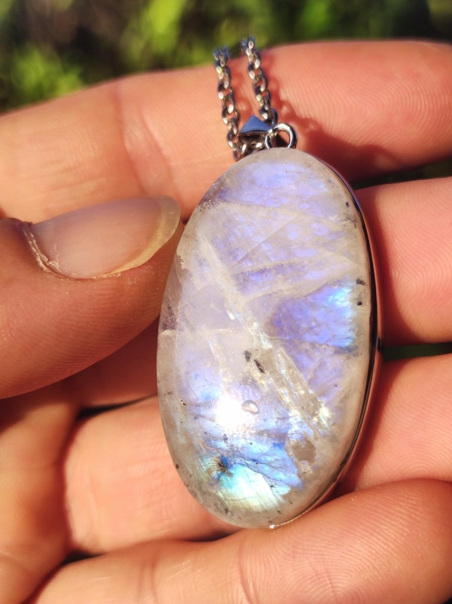 Mondstein - 925 Sterling Silber Edelstein Kette blau Schimmer Unikat Rar Heilstein Natur selten Edel Traum Mann Frau Er Sie Geschenk Freund - Art of Nature Berlin