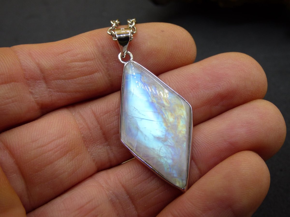 Mondstein - 925 Sterling Silber Edelstein Kette blau Schimmer Unikat Rar Heilstein Natur selten Edel Traum Mann Frau Er Sie Geschenk Freund - Art of Nature Berlin
