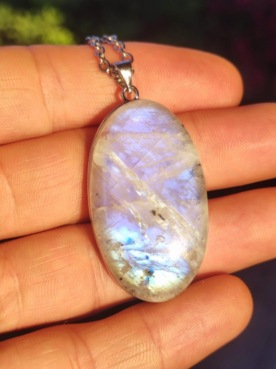 Mondstein - 925 Sterling Silber Edelstein Kette blau Schimmer Unikat Rar Heilstein Natur selten Edel Traum Mann Frau Er Sie Geschenk Freund - Art of Nature Berlin