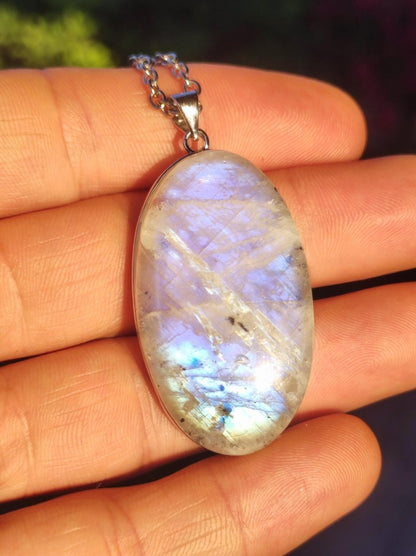 Mondstein - 925 Sterling Silber Edelstein Kette blau Schimmer Unikat Rar Heilstein Natur selten Edel Traum Mann Frau Er Sie Geschenk Freund - Art of Nature Berlin